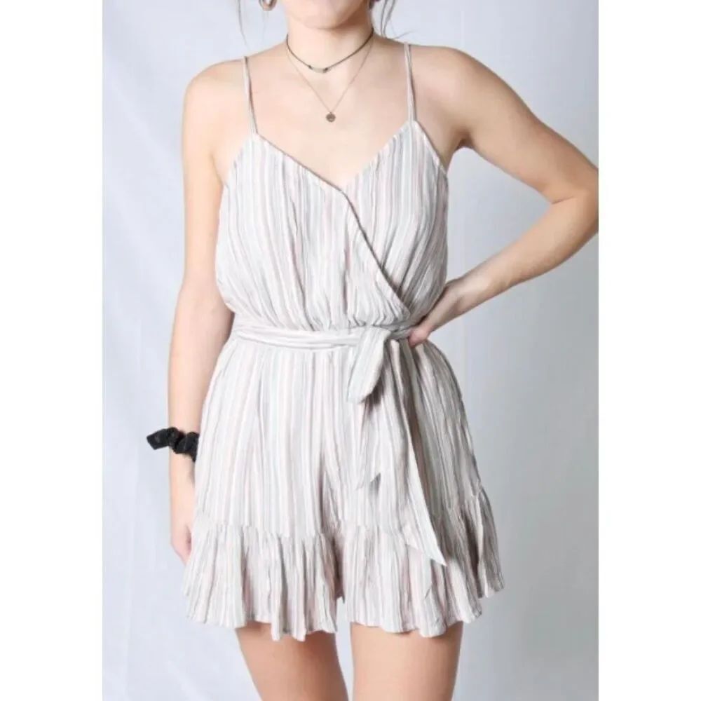 American Eagle striped viscose romper with ruffled bottom - M